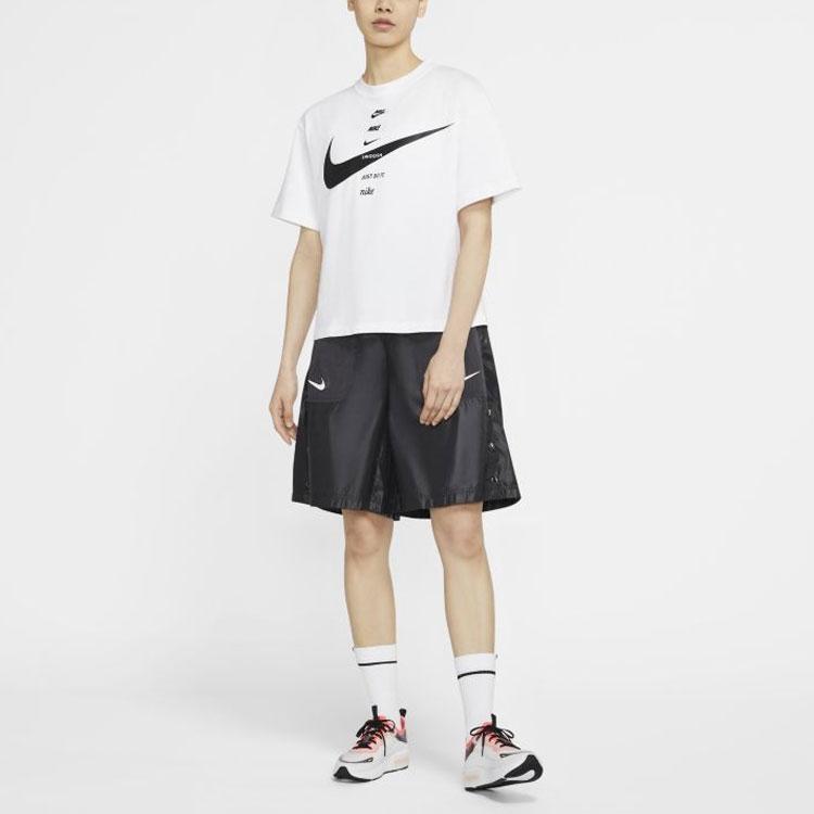 Nike Спортивная одежда с наложением логотипа, минималистичная модная футболка с коротким рукавом, женские топы, белые CU5683-100