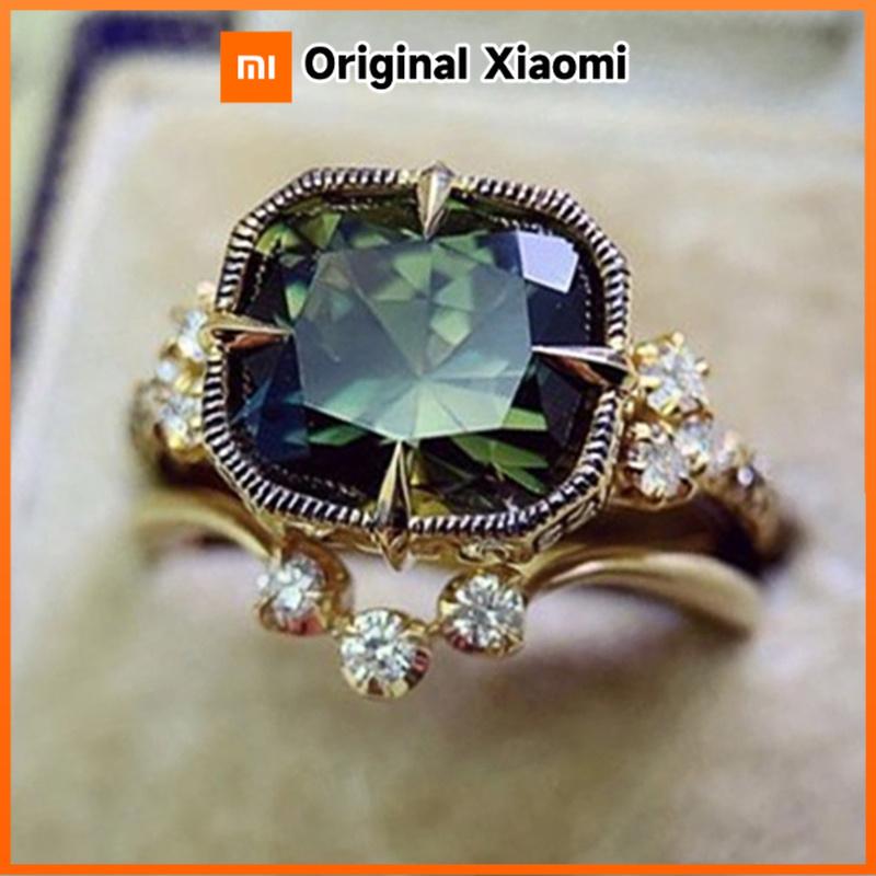 Xiaomi Huitan Square Green Cubic Zirconia Set Rings Lady for Anniversary Party Temperament Women's Accessory Gold Color Luxury Jewelry