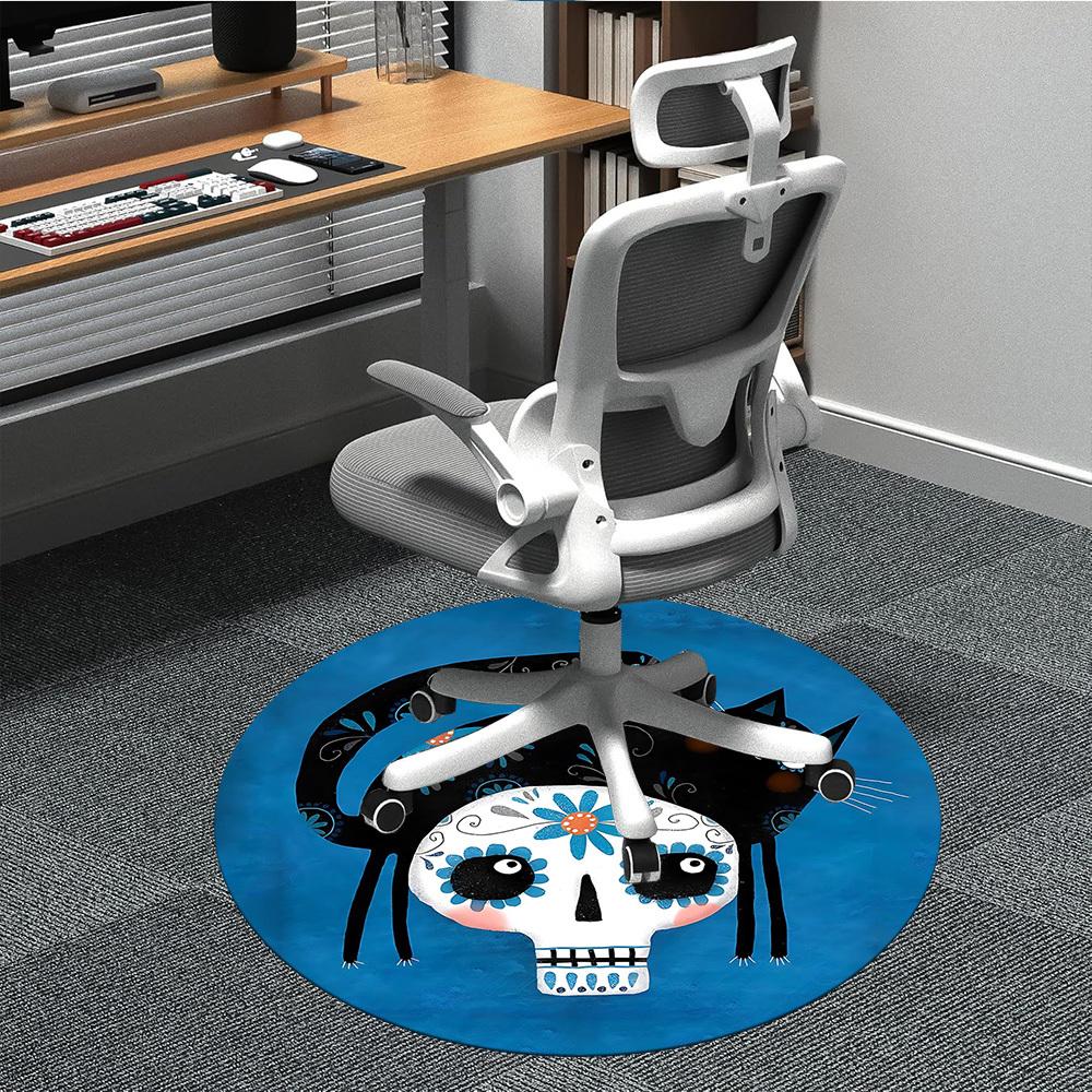 1PCSugar Skull Cat Office Round Area Rug, Mat Suitable For Office, Under Office Chairs Bedroom Living Room Home Decor, Room Deco