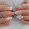 24Pcs Gradient Short Ballet Nails Set with Design White Simple False Nails Coffin Fake Nail Press on Nails Full Cover Nail Tips