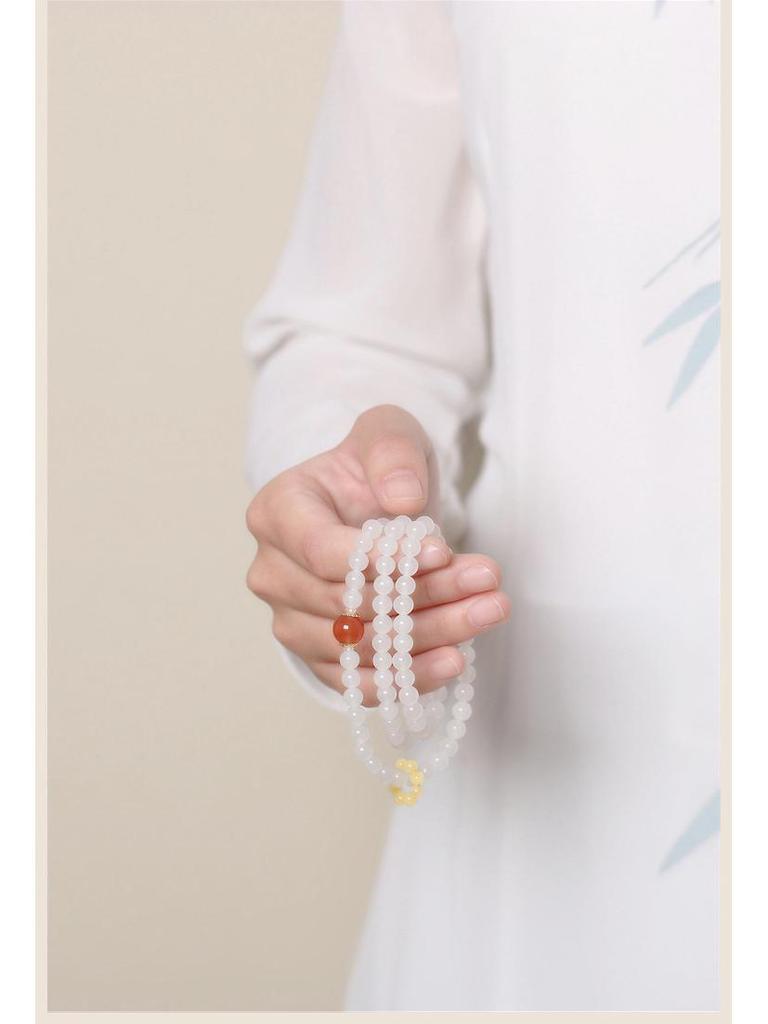 Синьцзянский Хэтяньский Бараний Жир Белый Нефрит Браслет-Ожерелье из Трех Круглых Бусин