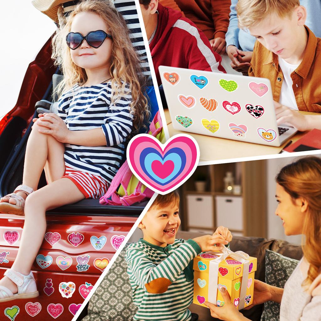 50 шт. Блестящие Милые Наклейки в Форме Сердечек - Кавайные Дудл Наклейки для Дневника, Скейтборда, DIY Крафта
