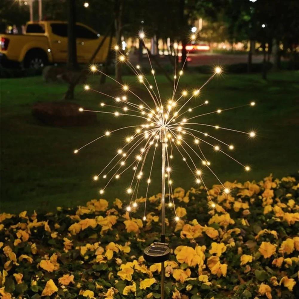 Solar Powered Fireworks String Lights 90/150 LED Outdoor Waterproof Garden Lawn Fairy Lights, 8 Modes for Balcony Holiday Decor
