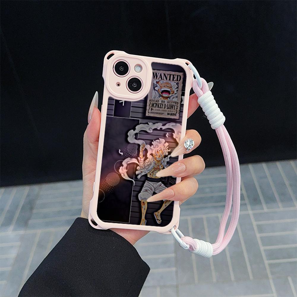 Мягкие чехлы для телефонов Ae92 One Piece Luffy Gear 5 для iPhone 16 15 14 13 12 11 Pro Max 7 8 Plus XR XS с ремешком на запястье, защитным шнурком для углов, задняя крышка