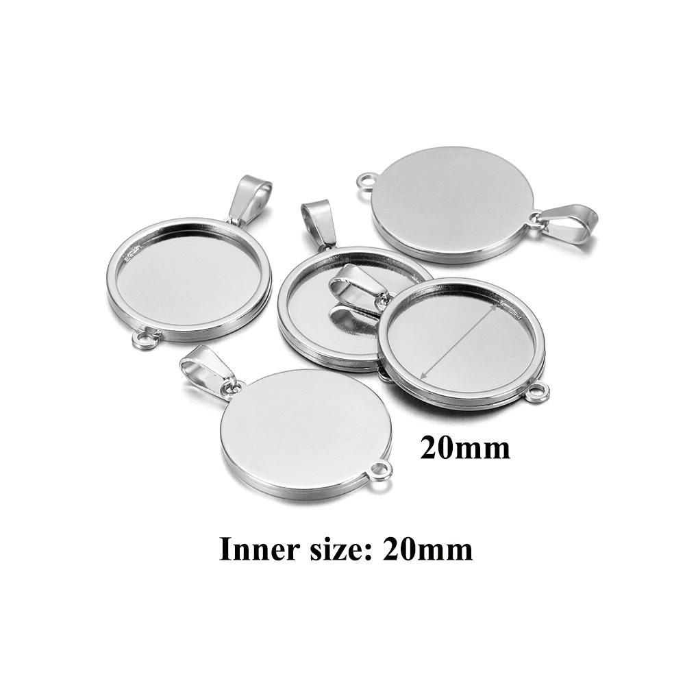 5Pcs Stainless Steel 18*25mm Drop Cabochon Cameo Base Setting Charms Round 15mm Connectors Pendant Necklace Jewelry Findings