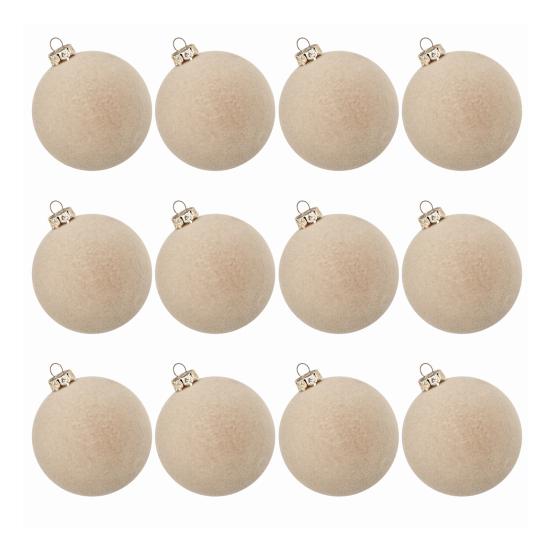 12Pcs Christmas Balls Decorations Xmas Tree Flocked Ball Ornaments Plastic Hanging Ball Decor for Home Bar Restaurant