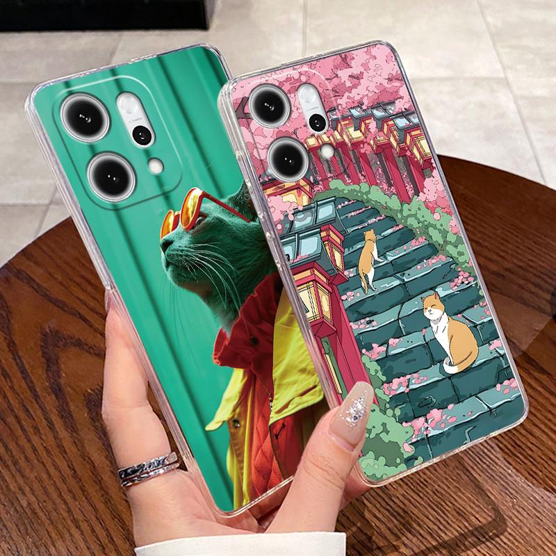 Чехол для Oppo Reno14 / Reno 14F / Reno 14 Pro Прозрачный Силиконовый Желе Мягкий ТПУ Задняя Крышка Милый Кролик Кошка Динозавр Чехол для Телефона