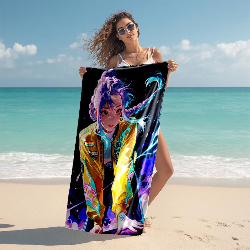 1pc KPop Demon Hunters RUMI2 Beach Towel, Comfortable and Thick, and Swimming/Bath/Picnic/Camping Towel, Suitable for Seaside Beaches
