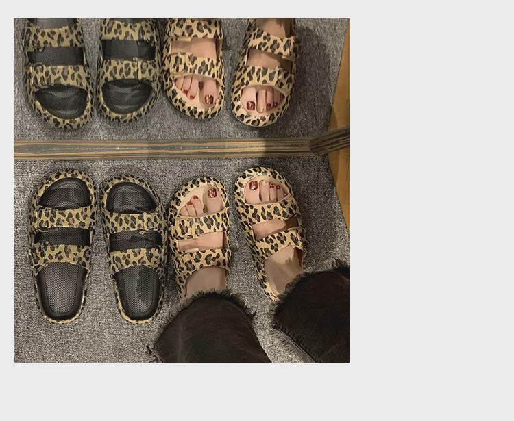Женские летние шлепанцы с леопардовым принтом - толстая подошва, пляжные тапочки для отдыха на открытом воздухе