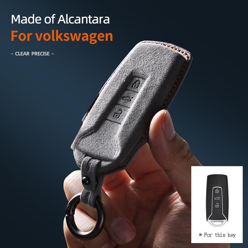 Styling Mouldings High-quality Car key protection shell suede for For VW Volkswagen Touareg 3 Button 2018 - 2021 auto key case c