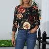 Женская мода повседневная три четверти рукав цветочный принт круглый вырез пуловер топ