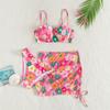 Бикини с цветами, купальник пуш-ап, женский купальник, женский комплект бикини из трех частей с юбкой, бюстгальтер с чашкой, купальный костюм, купальный костюм