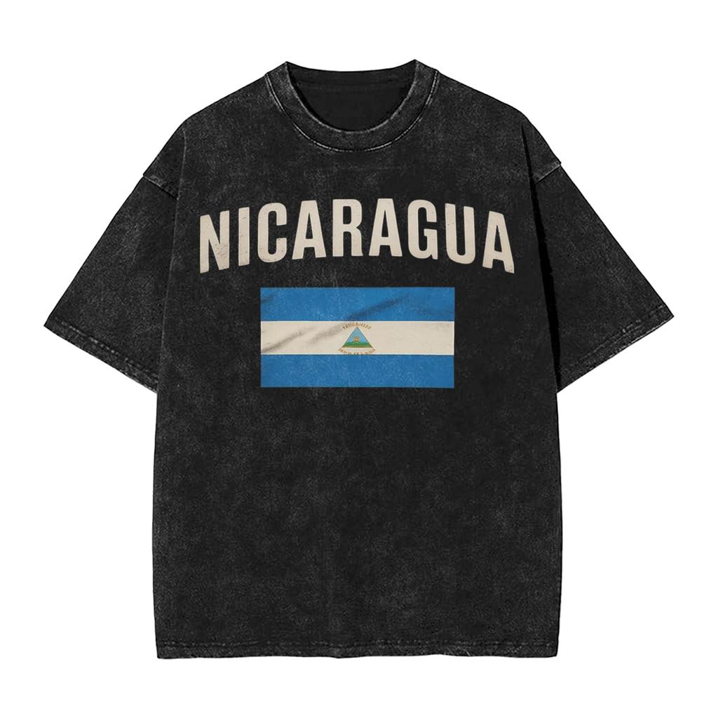I Love Nicaragua Washed T Shirts Streetwear Hip Hop Vintage T-Shirt  Tee Shirt for  Wo Short Sleeve Oversize Graphic