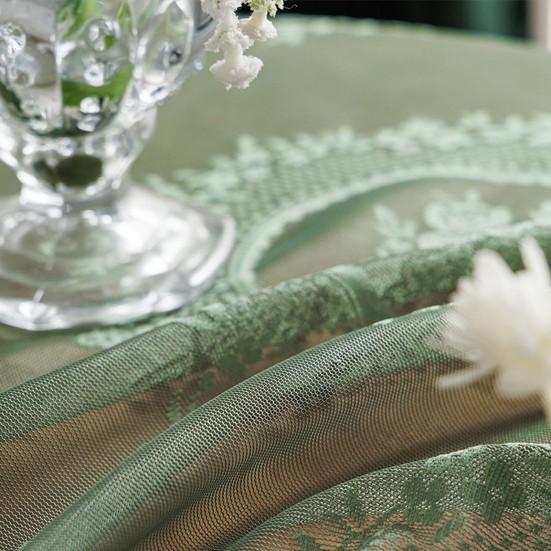 Retro Table Cloth See-through Hollow Out Lace Romantic Style Round Shape Ruffle Floral Embroidery Table Protection Banquets Party Decoration