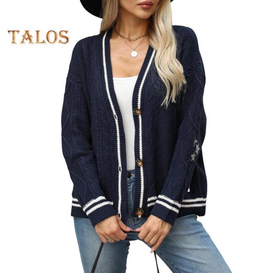 Женский свитер, пальто с V-образным вырезом, длинным рукавом, перекрученная текстура, трикотажное пальто в стиле пэчворк, однобортный свободный крой, эластичный свитер, верхняя одежда