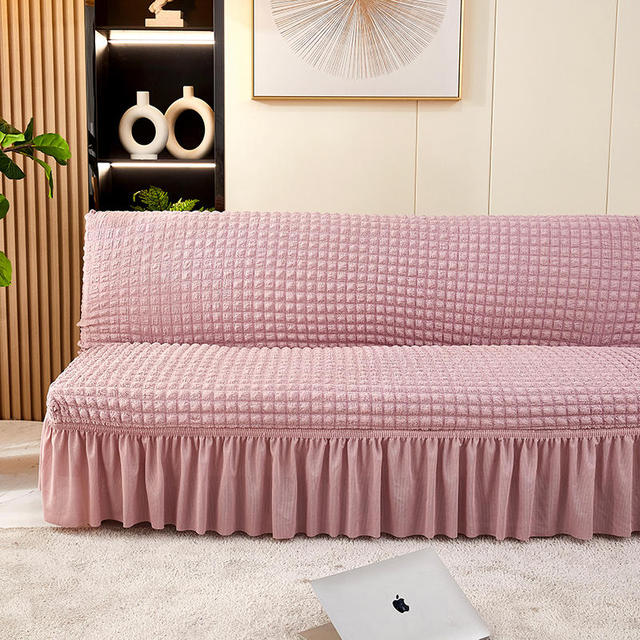 Solid Color Seersucker Fabric All Without Armless Sofa Bed Cover With Skirt Slipcover Fitted Couch Cover Washable Elastic Fabric