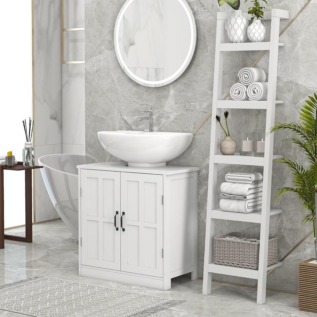 Bathroom Sink Cabinet Under Sink Furniture With Double Door And Adjustable Shelf 60x30x60cm White
