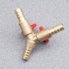 Y Shape Three-Way Gas Valve Copper 8mm Golden Red Shut Off Ball Valve Hose Barb Clamp Tee for Fuel Gas Distribution