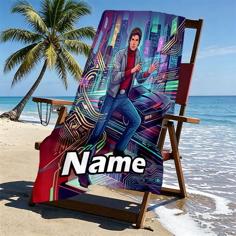 Custom Name Personalized Knight Rider Print Beach Towel, for Trip Camping Beach Party Home Decor, Birthday Gift for Family & Friends