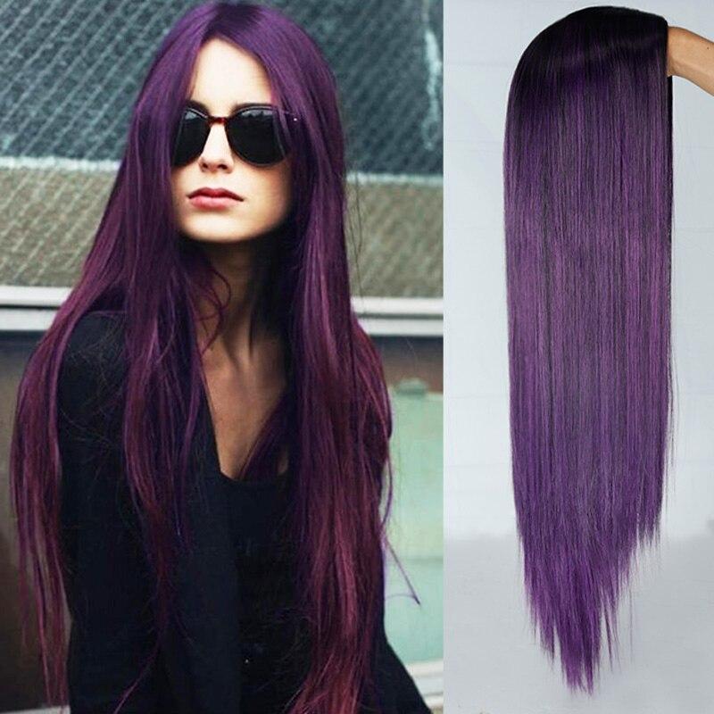XINRAN Длинный прямой Ombre розовый синтетический парик, парики для косплея для черно-белых женщин, красочные волокна, парики из волос, высокая температура