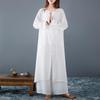 Spring and Autumn Zen Fairy Cotton Linen Loose Three-Piece Set - Plus Size White Retro Buddhist Outfit