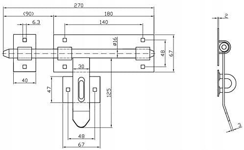 Gate latch 270 BLACK + PADLOCK