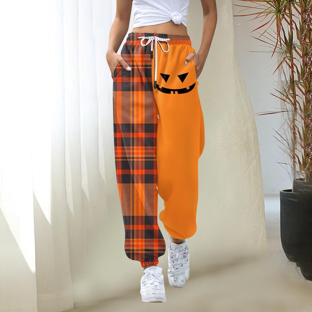 Женские повседневные модные рождественские принты, повседневные брюки с эластичной резинкой на талии и завязками на шнурке