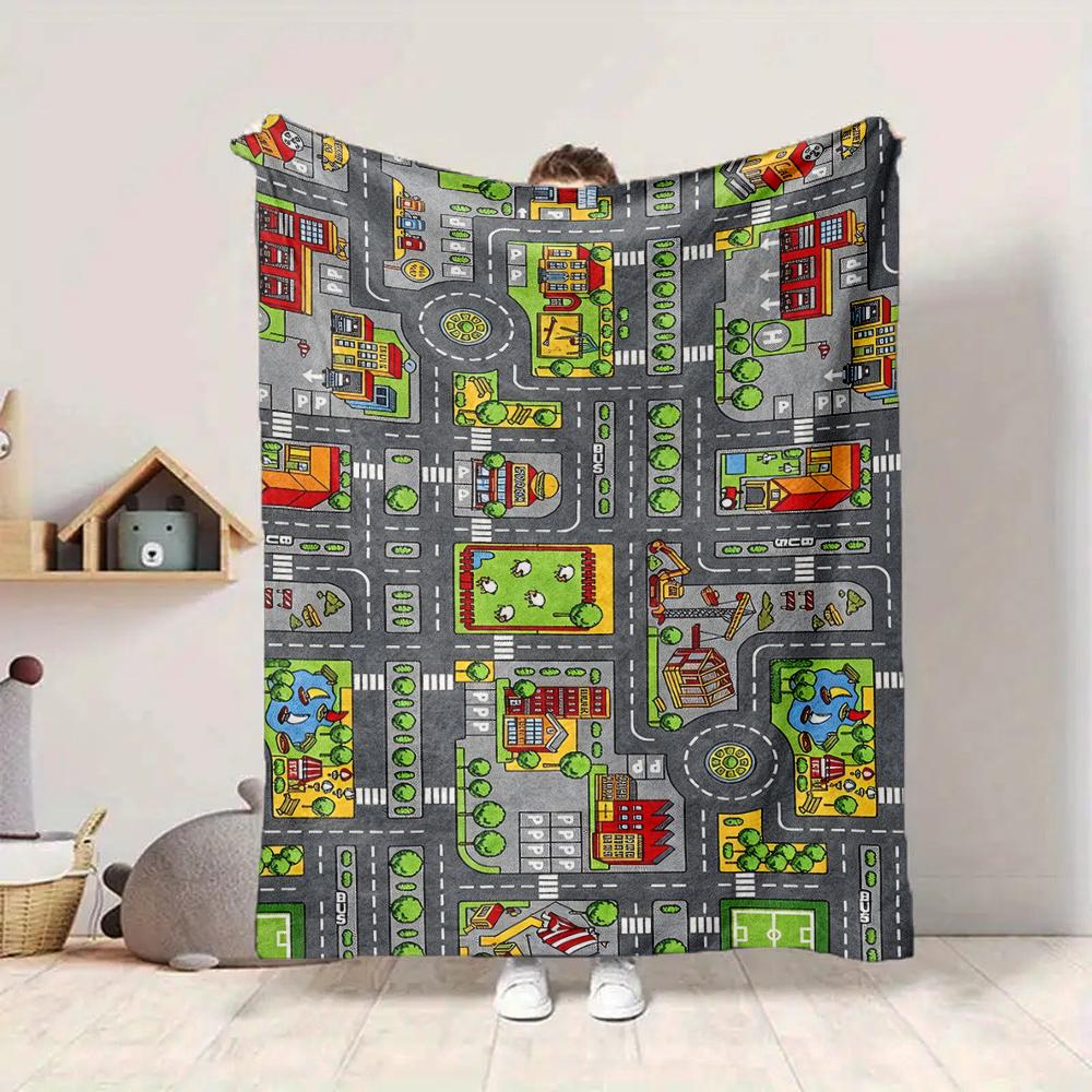 1Pc City Street Adventure Blanket Soft And Comfortable Casual Warm Camping Travel Christmas Halloween Xmas Gift M928725
