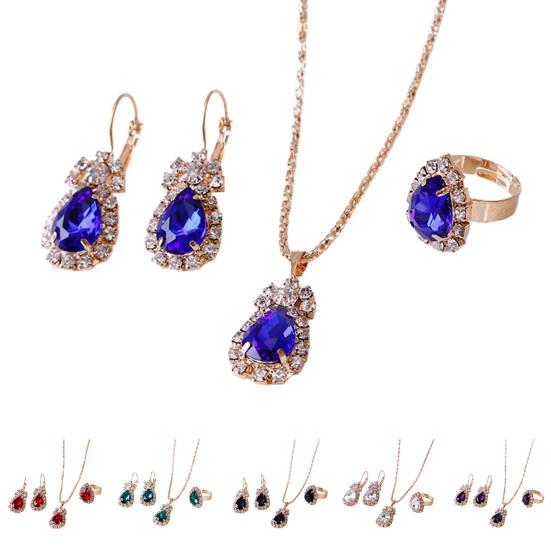 Набор из 3 предметов для женщин: ожерелье с подвеской в виде капли воды из блестящего сплава со стразами, серьги и кольцо. Ювелирный набор для Дня святого Валентина ARI