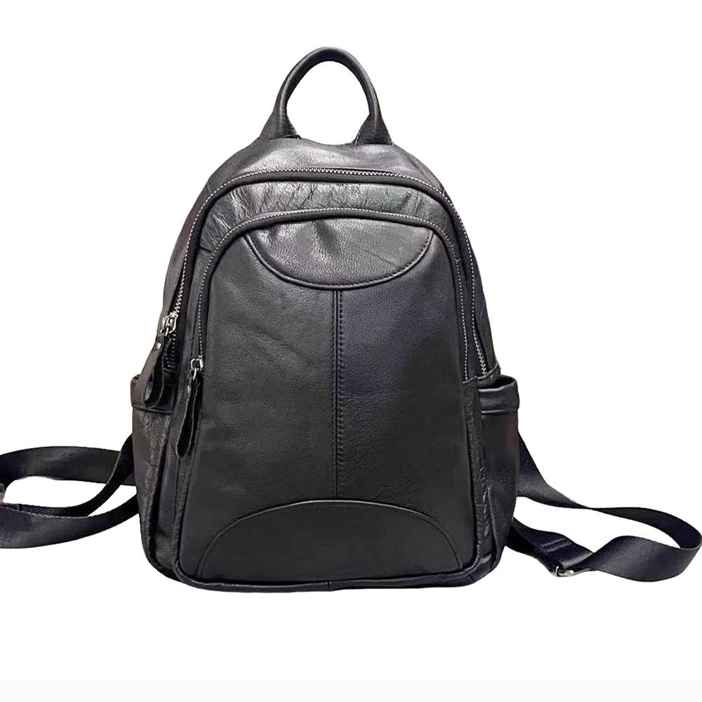 Кожаный рюкзак женский черный первый слой коровьей кожи женский рюкзак модная универсальная мягкая кожаная женская сумка