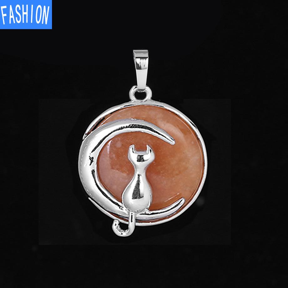 Кулон «Китти и Луна» из натурального камня с полой спиной и хрустальным ожерельем с подвеской «Милая девушка»