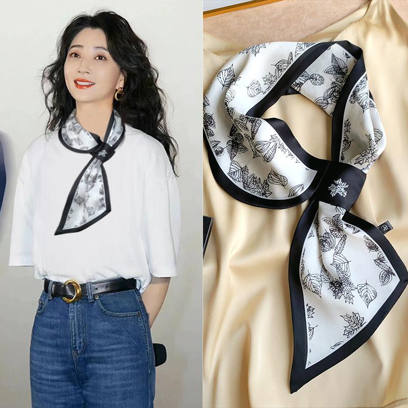 Длинный маленький шелковый шарф, высококачественная сумка для шарфа, универсальная подходящая к рубашке, шарф