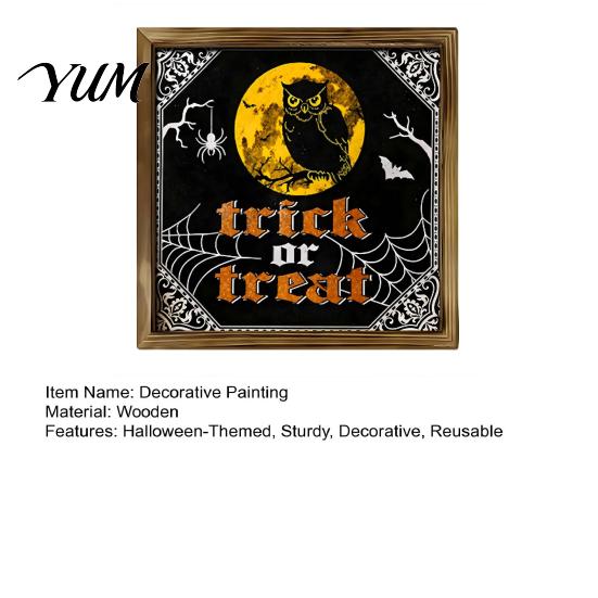 Decorative Wooden Photo Frames Halloween Framed Decor Sign, Happy Trick or Treat Printed Picture Frame, Gift for Home Witch Castle Owl Wall