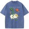 Alien Riding Sheep Space T-shirt Men's and Women's Casual Fashion Summer T-shirt Water Wash Vintage T-shirt