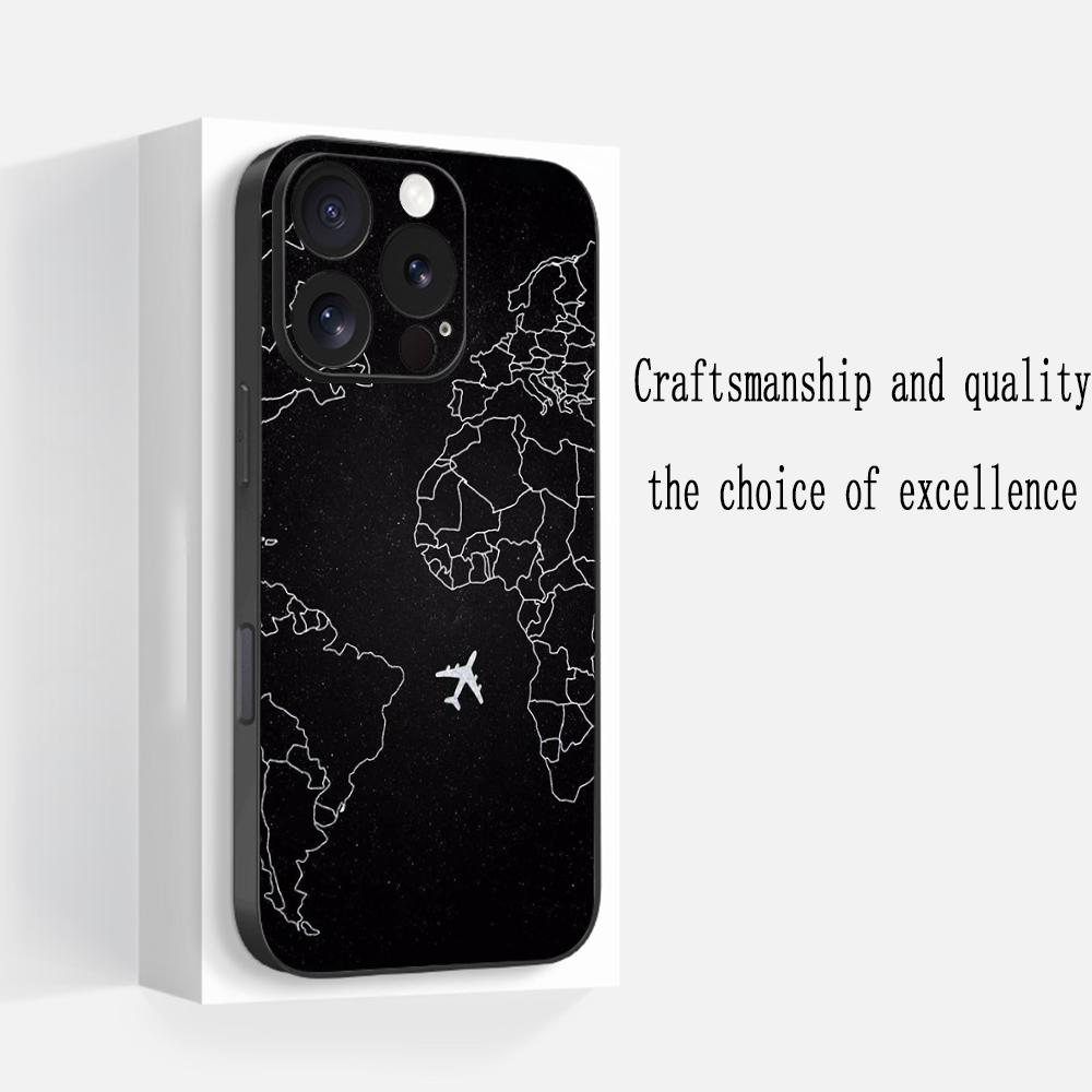 Чехол для телефона с рисунком самолета в стиле путешествий Для iPhone 17 16 e 15 14 13 12 Plus Mini Pro Max Мягкий черный Ударопрочный чехол
