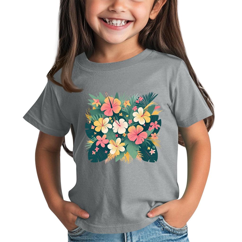 Children's Fashion Daily Printed Round Neck Short Sleeved Casual T-shirt Top