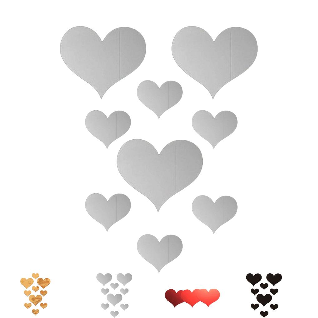 10 шт./компл. Зеркальная наклейка в виде сердца любви, акриловые 3D зеркальные обои, съемные наклейки на стену для гостиной