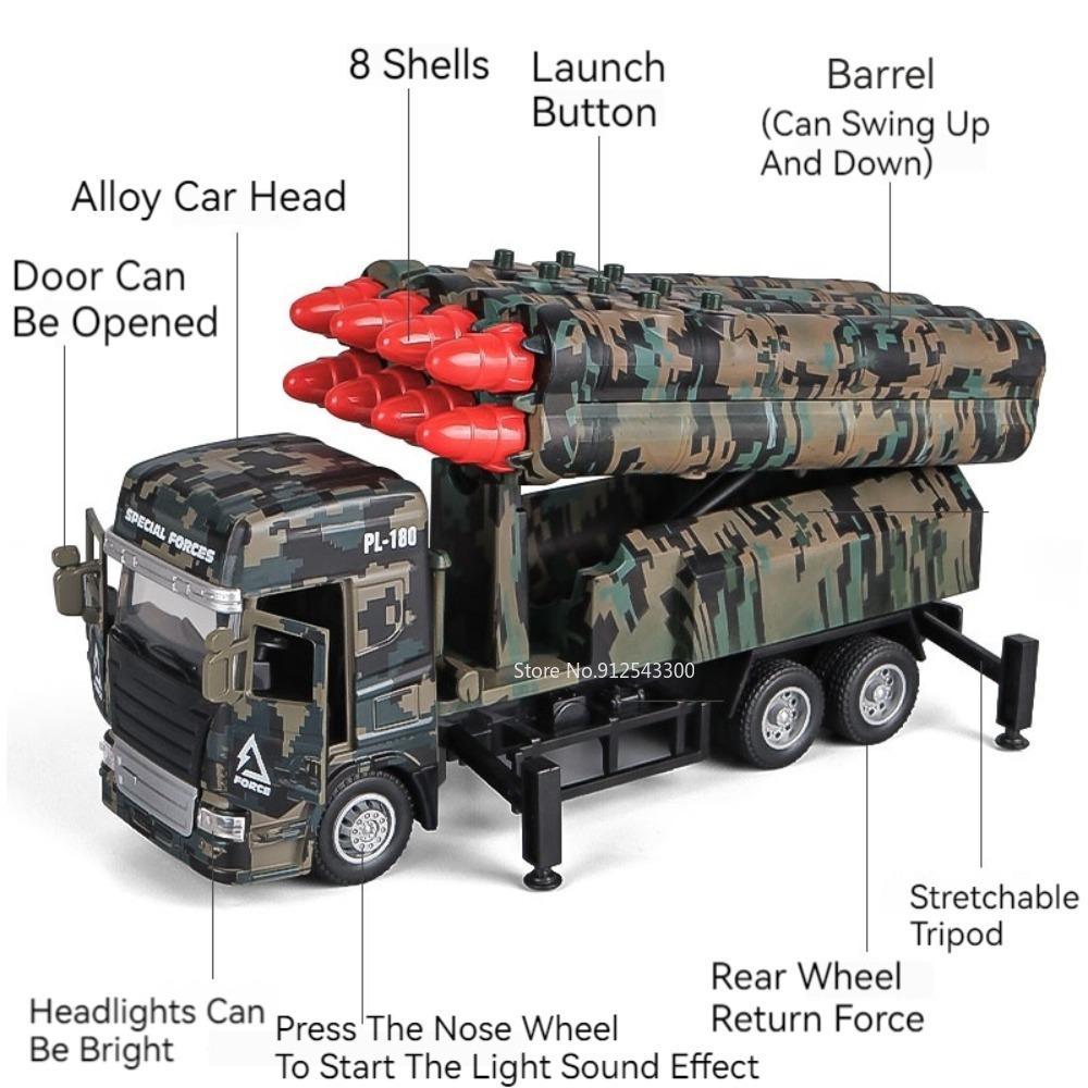 1/32 Missile Rocket Launcher Model Car Toy Metal Body Rubber Doors Opened Military Alloy Vehicle Models Ornaments Gifts for Boys