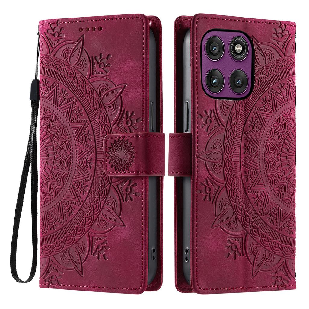 For Motorola Moto G86 5G Case Imprinted Totem Skin Feel Wallet Leather Phone Cover with Hand Strap