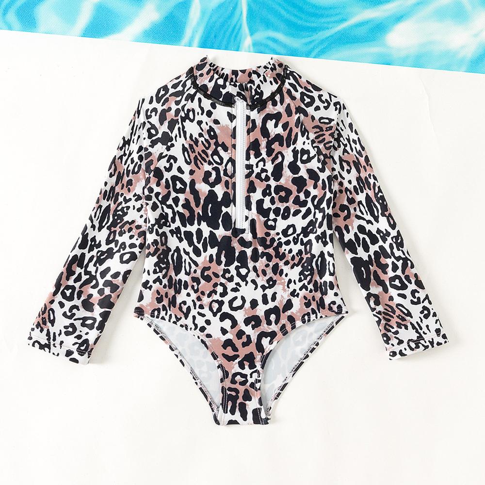 Леопардовый купальник для девочек 4-7 лет, детский купальник с длинным рукавом, пляжные купальники, детские купальные костюмы, горячий источник