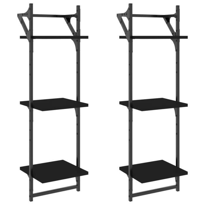 VidaXL 3-Tier Wall Shelves with Bars 2 Pcs Black 30x25x100cm 836258