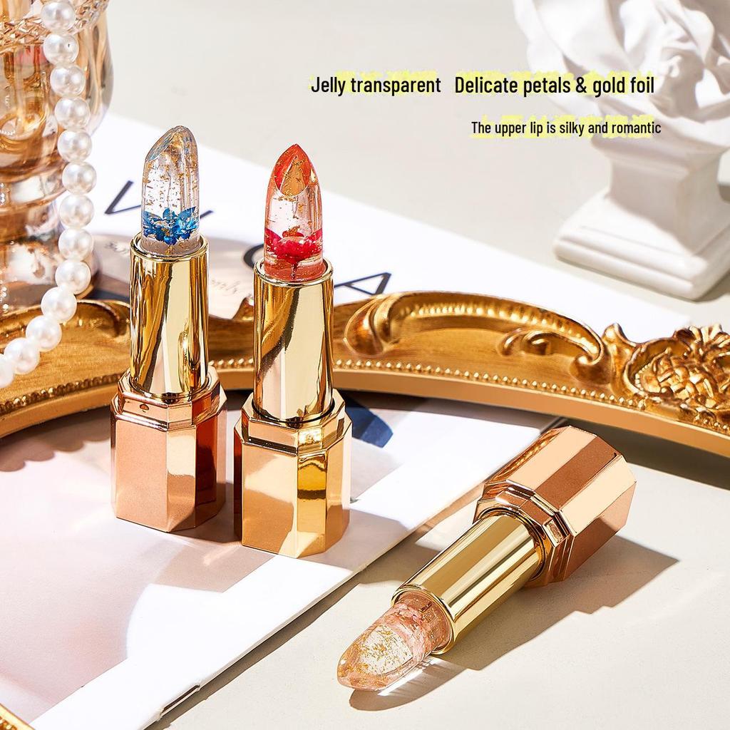 Желейная губная помада Petal Flower, меняющая цвет, с золотой фольгой: Антипригарная, долговечная, увлажняющая формула.