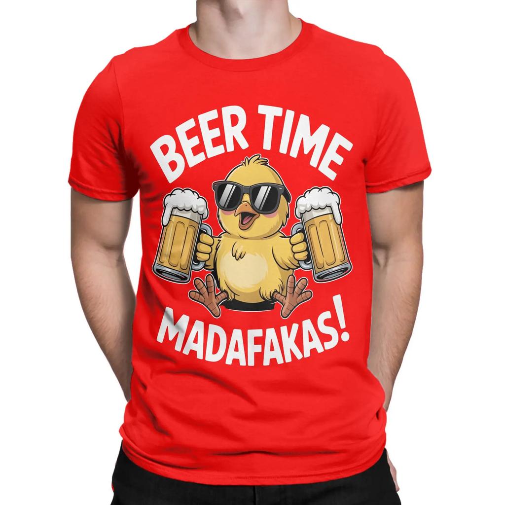 Vintage Beer Time Madafakas T-Shirts Men Round Collar Cotton T Shirts Short Sleeve Tees Printing Clothing