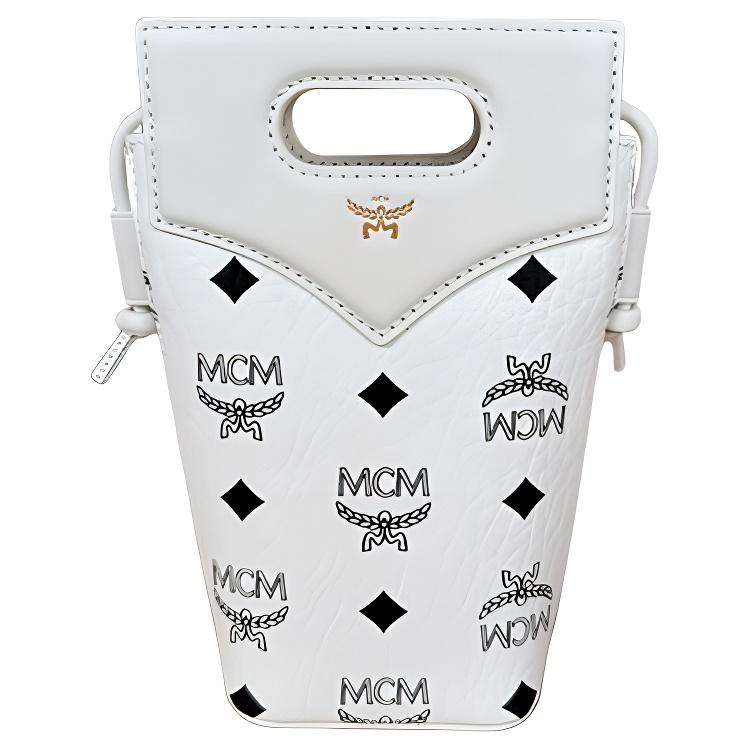 MCM Вертикальная сумка-кроссбоди Visetos из белой кожи с верхней ручкой для повседневного использования