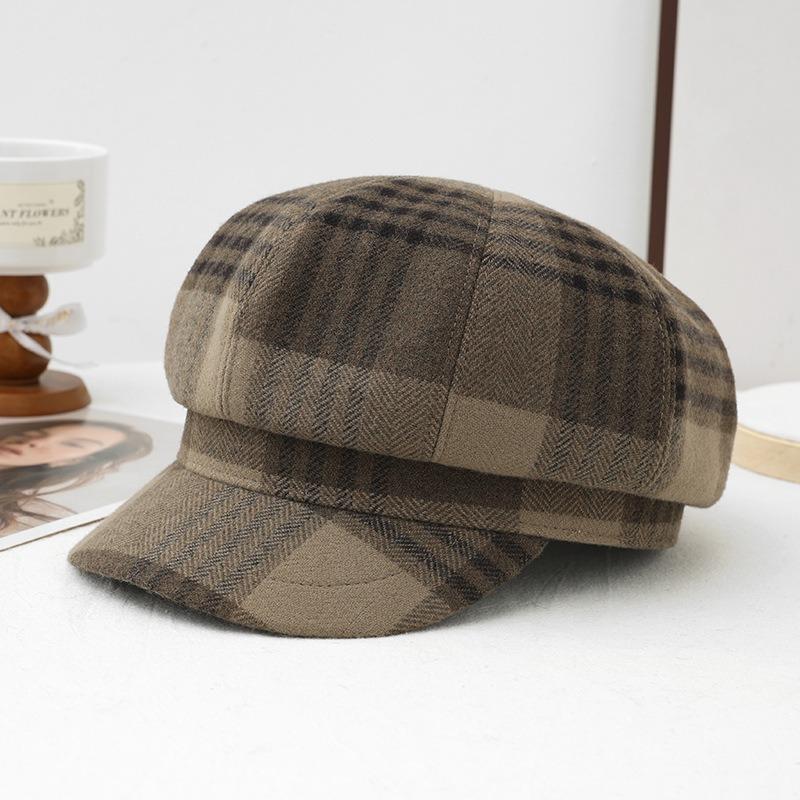 Vintage British Style Plaid Beret Women Warm Windproof Casual Painter Hat