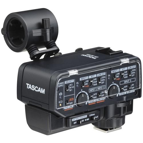 TASCAM CA-XLR2d-AN Mirrorless Camera Compatible XLR Microphone Adapter (Analog Interface Kit) 2-Channel Mixer/Preamp for Video and Audio Recording, In