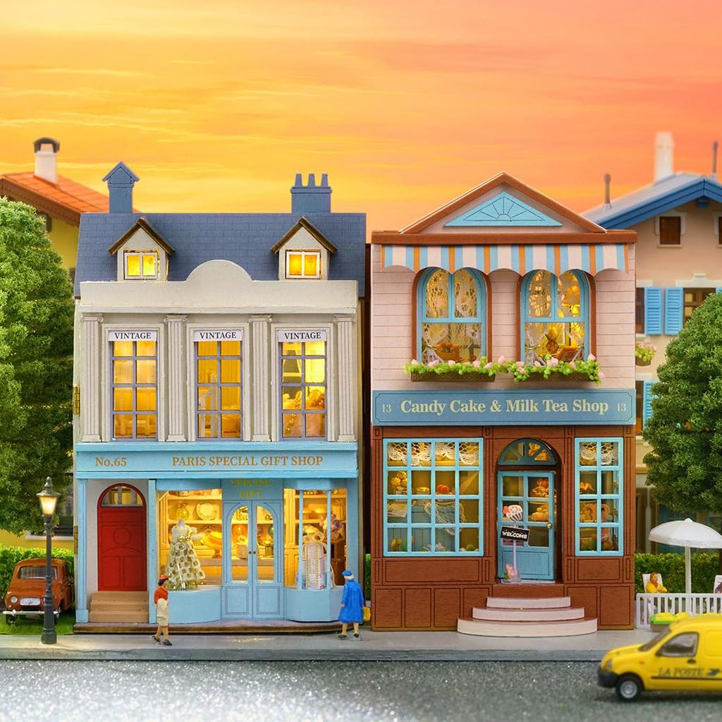 CUTEROOM Миниатюрный кукольный домик Деревянный набор для детей DIY Игрушка Магазин сладостей, тортов и молочного чая Идеальный подарок (D013)