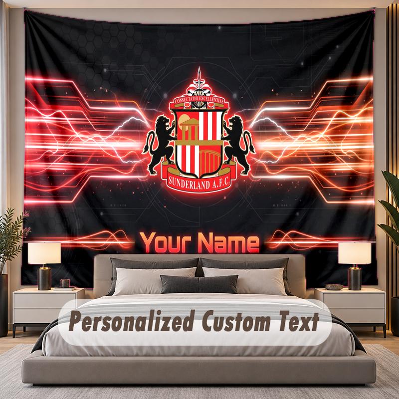 Custom Name Text Tapestry Sunderland FC Personalized Polyester Wall Tapestry For Bedroom And Room