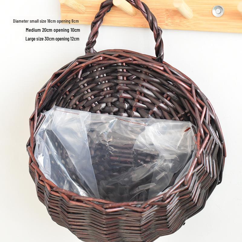 Плетеная вручную подвесная корзина из ротанга и ивы для цветов - Синий пасторальный настенный декор