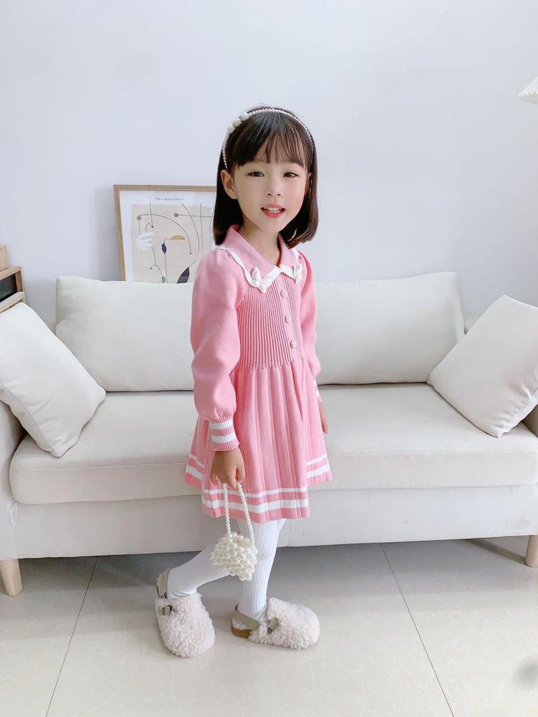 Вязаное платье-свитер для девочек в корейском стиле осень/зима 2023 года — модный, трендовый и милый дизайн принцессы
